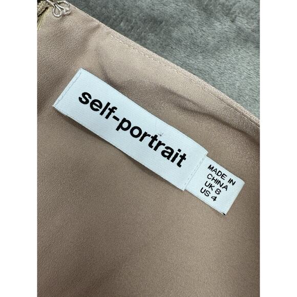 Self Portrait Blush Pink Crystal Button Crepe Blouse Peplum Long Sleeve sz 4 - Picture 14 of 14